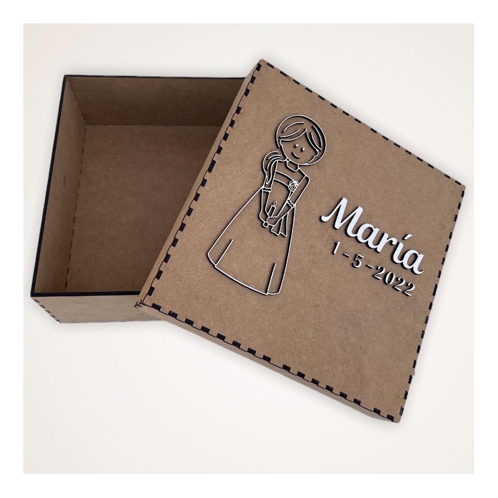 Caja cuadrada personalizada comunión mdf Caja cuadrada personalizada comunión mdf